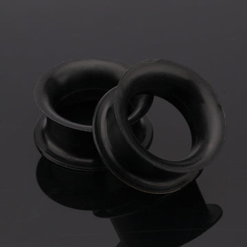 Detail View 1 of A Pair of Ultra Thin Flexible Silicone Ear Skin Double Flared Tunnel Plug-Black